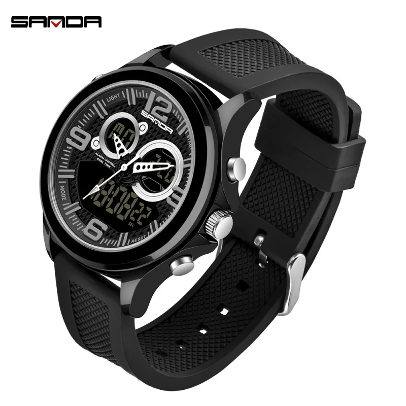 Black SANDA мужские спортивные часы модные мужские часы секундомер светящиеся электронные мужские s браслет указатель цифровые часы мужские часы - Цвет: Black