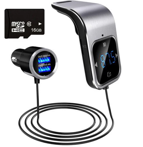 Передатчик с сенсорным управлением, Bluetooth, автомобильное радио, MP3 плеер, fm-модулятор, громкая связь, двойной USB, быстрое зарядное устройство, светодиодный - Формат цифровых медиаданных: With 16GB Card