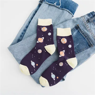 universe purple Японские кавайные носки Лолиты для девочек с клубникой, бананом, молоком, коровой белые студенческие хлопковые носки для девочек XWZ-DW001 - Цвет: universe purple
