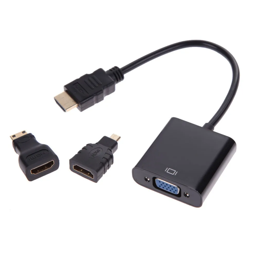 Универсальный адаптер 3 в 1 1080p Micro HDMI/Mini HDMI/HDMI к VGA конвертер чипсетов| |