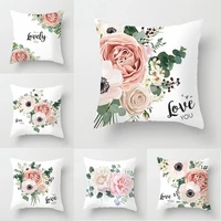 pink flower pillow case rose polyester sofa decorative cushion cover for home decor 45x45cm