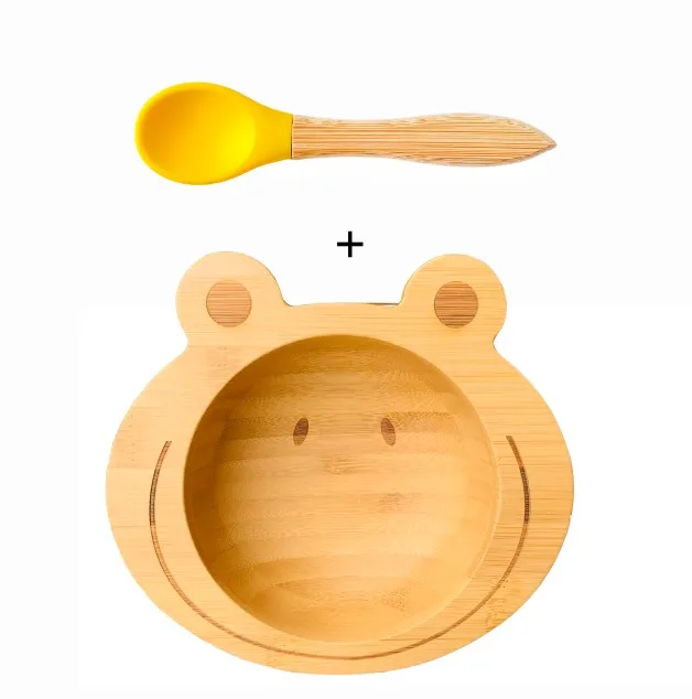 YellowPlate andSpoon Горячие продажи кормления бамбуковые Силиконовые Детские тренировочные ложки с пластиной и чашей бамбуковая силиконовая присоска детская тарелка - Цвет: YellowPlate andSpoon