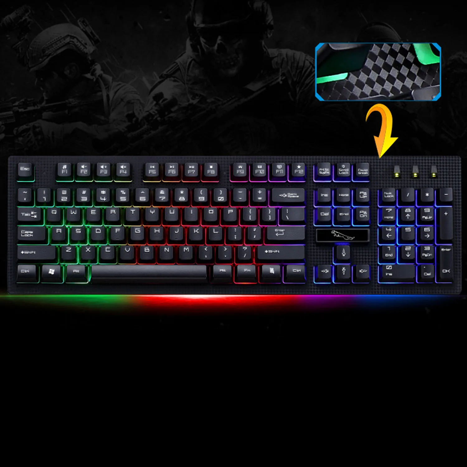 Vococal USB RGB игровая клавиатура проводной красочные Подсветка Клавиша клавиатуры