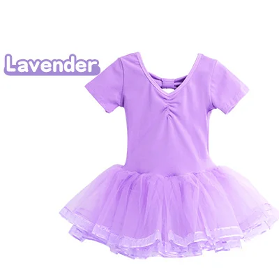 Lavender ShortSleeve Детское балетное платье для девочек, гимнастическое трико, бальное платье для танцев, длинный/короткий рукав, балетная пачка, костюм для выступлений для детей - Цвет: Lavender ShortSleeve