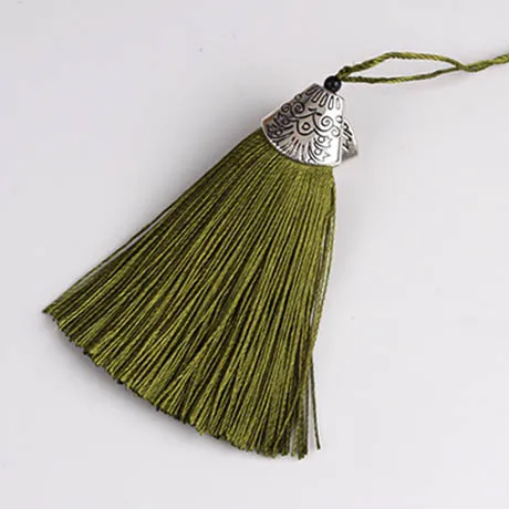 Olive green 10 шт., 8 см, цветные шелковые кисточки с колпачками, декоративные подвески с кисточками, серьги с подвесками для самостоятельного изготовления ювелирных изделий, аксессуары для вешалки - Цвет: Olive green