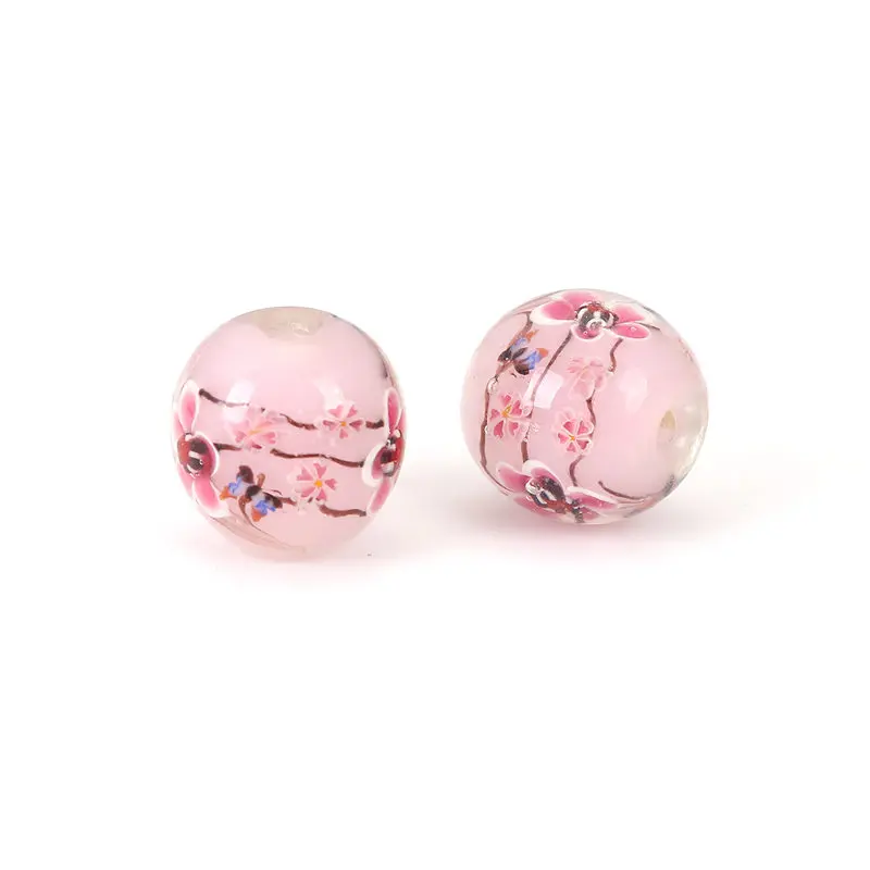 DoreenBeads стеклянные бусины в японском стиле, Круглые Цветочные Листья около 16 мм(5/") х 16 мм(5/8"), отверстие: около 2,8 мм, 1 шт - Цвет: Pink
