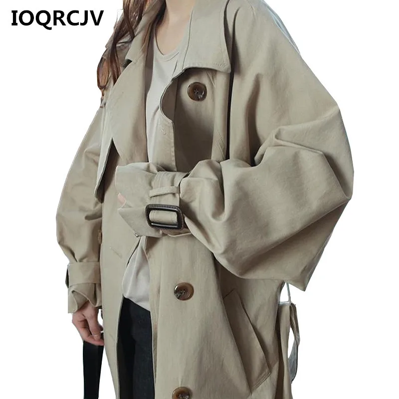 Тренчкот женский Повседневный с поясом Длинное Элегантное двубортное Свободное