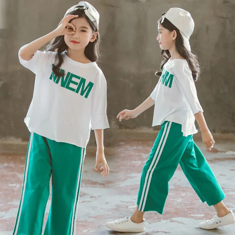 Одежда летняя для девочек 2019 новый спортивный костюм отдыха детская белая