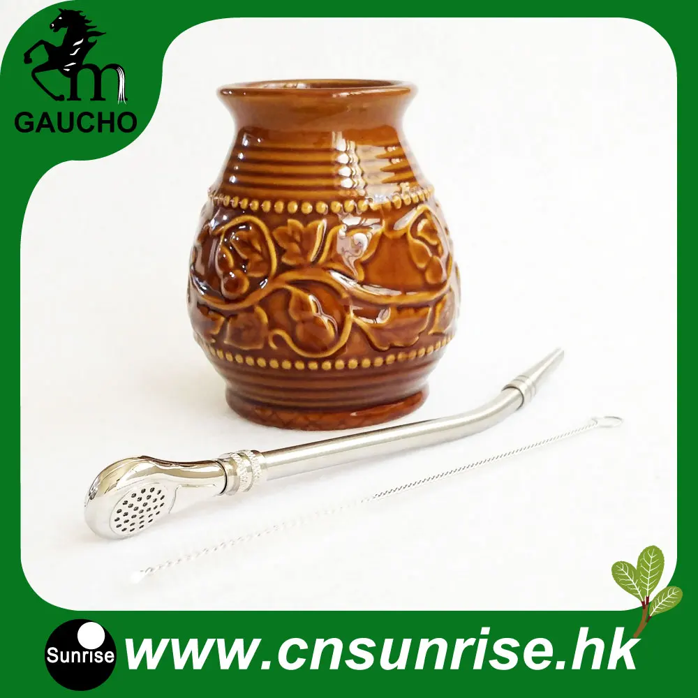 MB004-165 1 компл./лот нежный Аргентина Yerba Коврики в форме тыквы Керамика чашки с Коврики Bombilla соломы и щеточка для чистки - Цвет: MB004-165