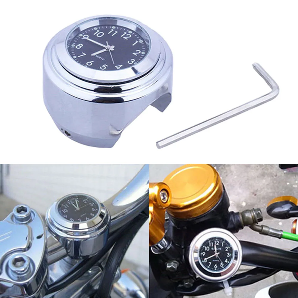 7/8&quot 1&quot Motorcycle Bike Chrome Waterproof Dial Handlebar Clock Glow Watch Black Shell&ampSilver Base M8617 | Автомобили и