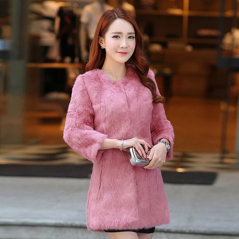 Женское пальто из натурального кроличьего меха большие размеры S-6XL средней длины