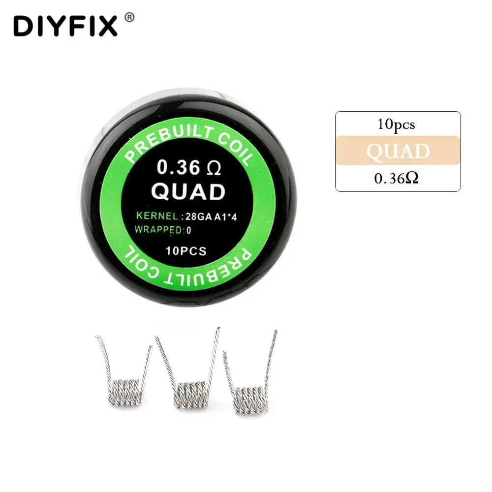 QUAD 0.36 10 шт./лот A1 готовые катушки сопротивления нагрева провода QUAD HIVE Tiger Alien плавленые Clapton катушки предварительно обмотки провода RBA RDA Атомайзер - Цвет: QUAD 0.36