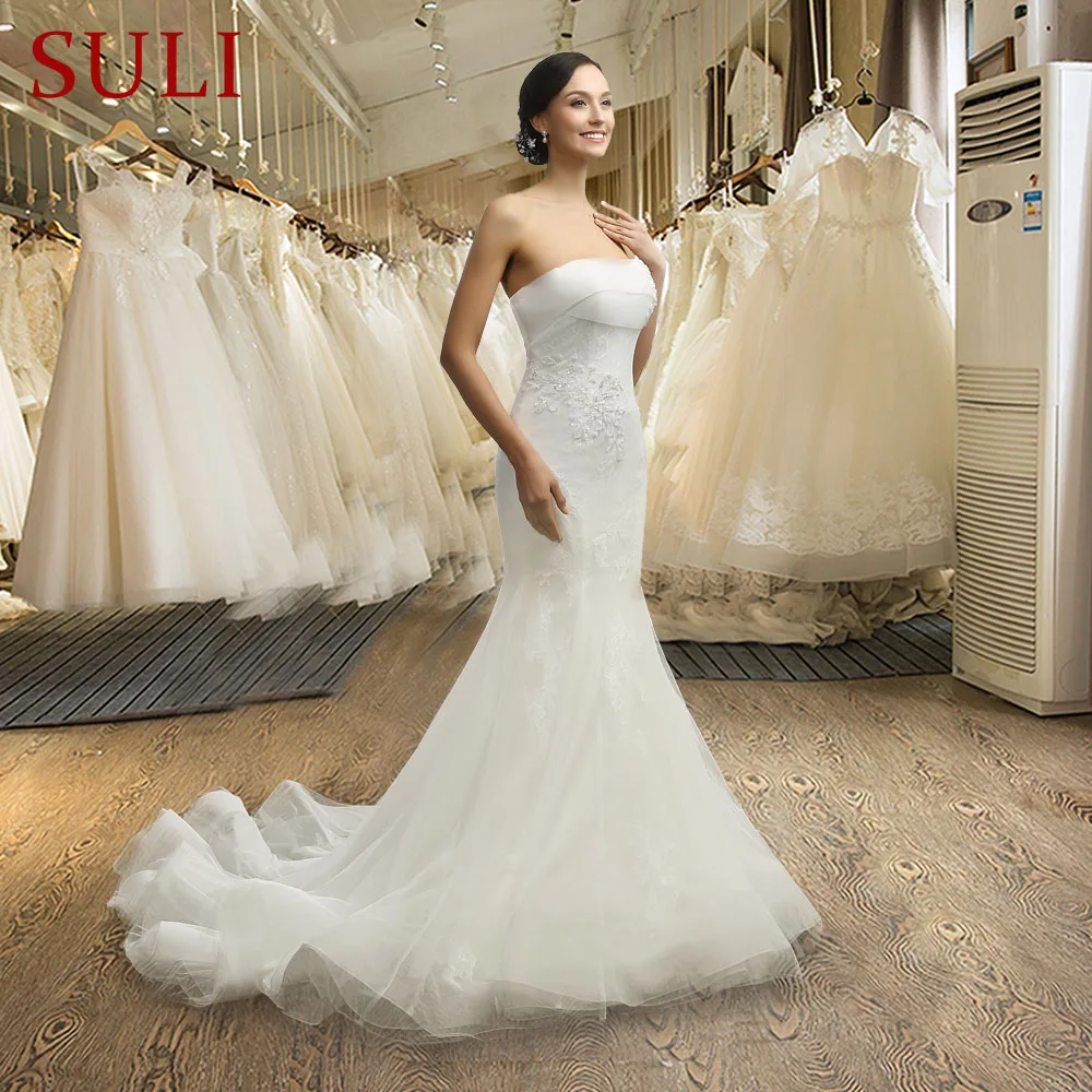 Реальная распродажа свадебное платье с юбкой годе без бретелек блестками платья