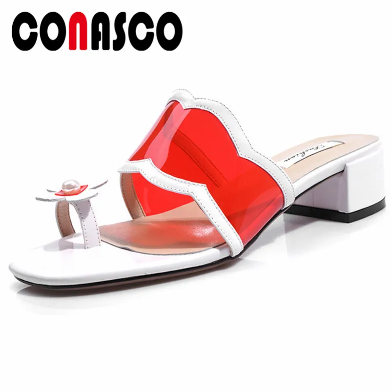 CONASCO Prom Party Summer Sweet Sandals Women Genuine Leather Square High Heels Flower Elegant Herringbone Shoes Woman | Обувь