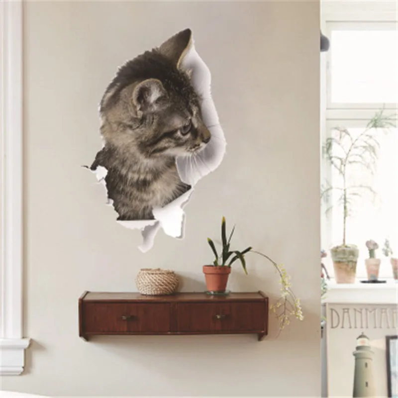 Funny Cat 3D Wall Sticker For Kids Room Home Decor Bathroom Toilet Kitchen Refrigerator Decal Mural Muraux | Дом и сад