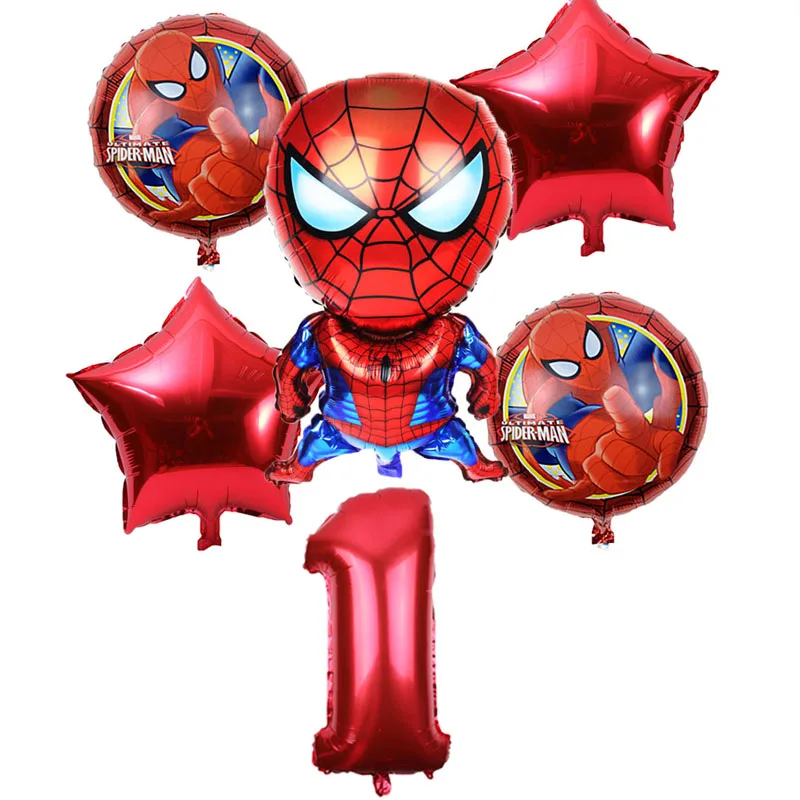 red 1 6pcs/lot Spiderman Foil Helium Balloons 30" Red Number Party Inflatable Ball Birthday Party Decoration Kids Toys Star Globos - Цвет: red 1