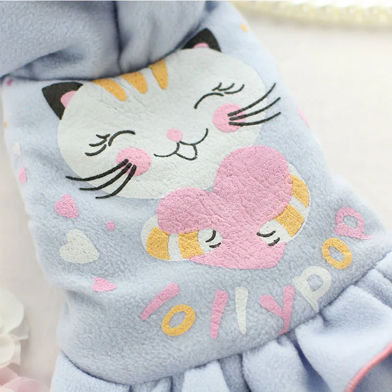 Милый котенок Зима Собаки платье пачка юбка теплый флис Малый собака кошка