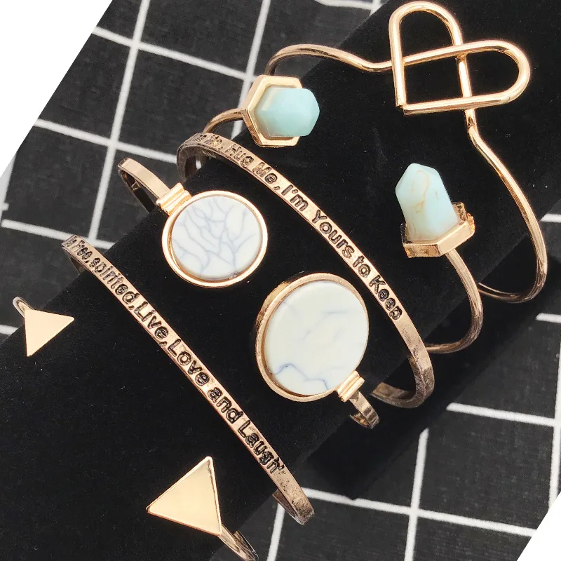 Fashion Golden Love bracelets for women Marble-pattern retro-archaic round pine letters Charm Bracelets Female jewelry Gifts | Украшения и