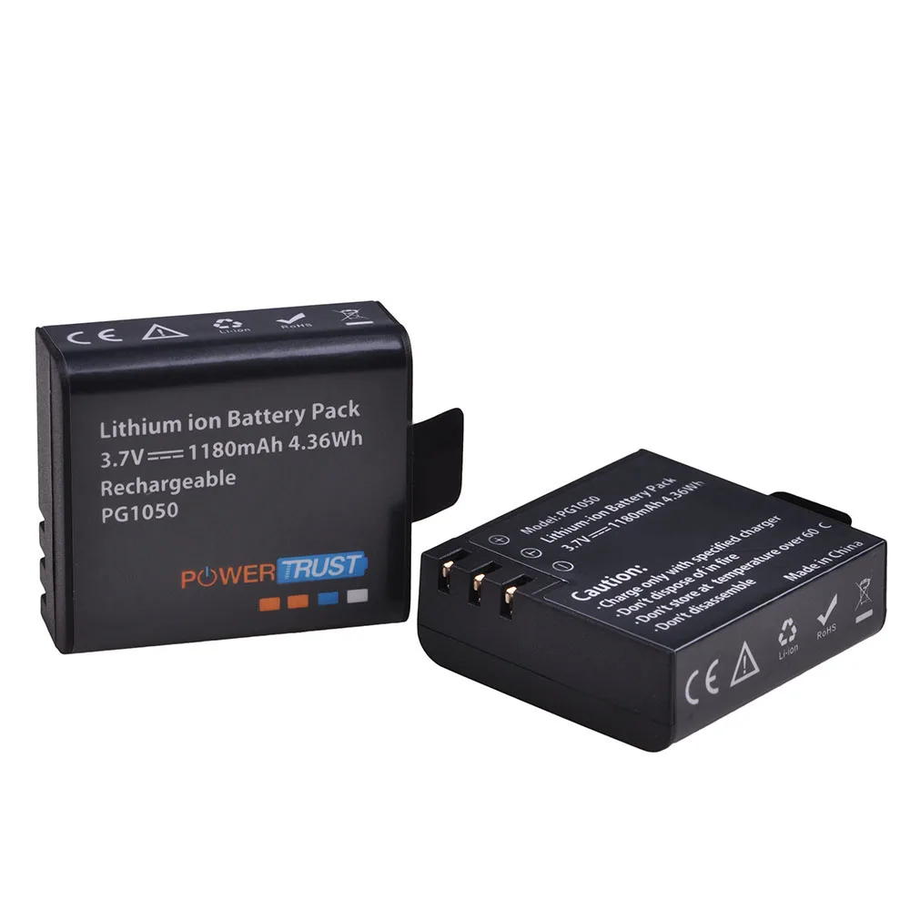 PowerTrust 4x PG1050 батарея 1180 мАч аккумуляторная батарея для SJCAM SJ4000 sj4000 SJ5000X eken H9 H9R H8R H8 Экшн-камера