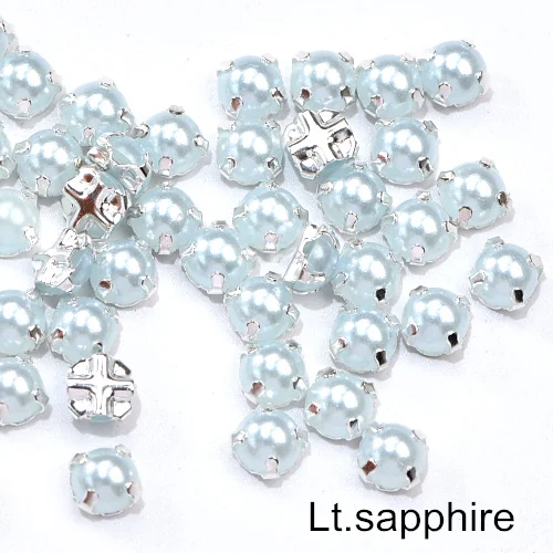 Lt.sapphire 5 мм, 100 шт, стразы для шитья с жемчугом, пришивные стразы с серебряной застежкой, полукруглые жемчужины для самостоятельного изготовления свадебного платья B1238 - Цвет: Lt.sapphire