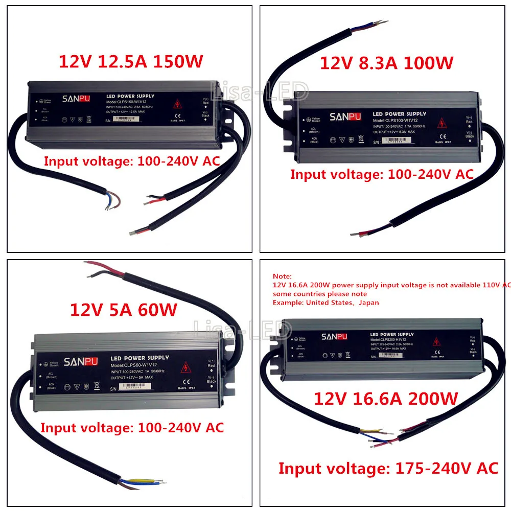 Светодиодный DC12V водонепроницаемый драйвер 4A 8A 10A 16A 29A Светодиодные ленты лампы