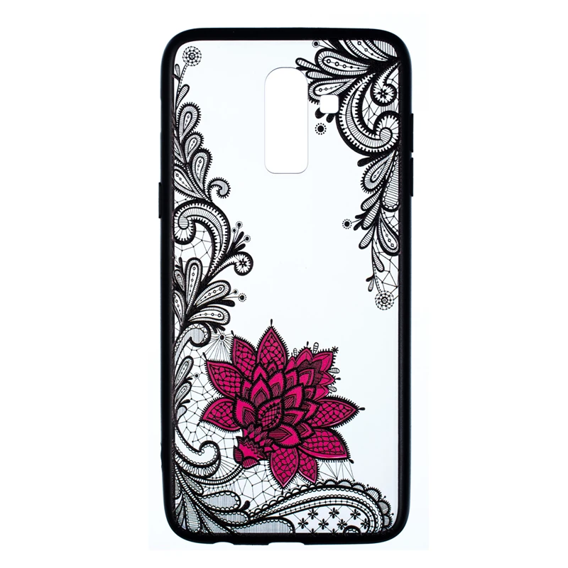 For Samsung Galaxy J8 Case Black Lace Rose Flower Relief Phone 2018 EU Cover Fundas |