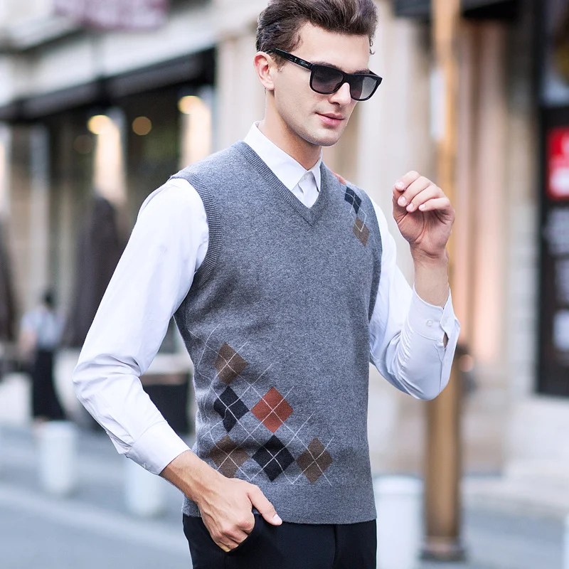 100% шерсть повседневный жилет классический дизайн мужской вязаный без рукавов с
