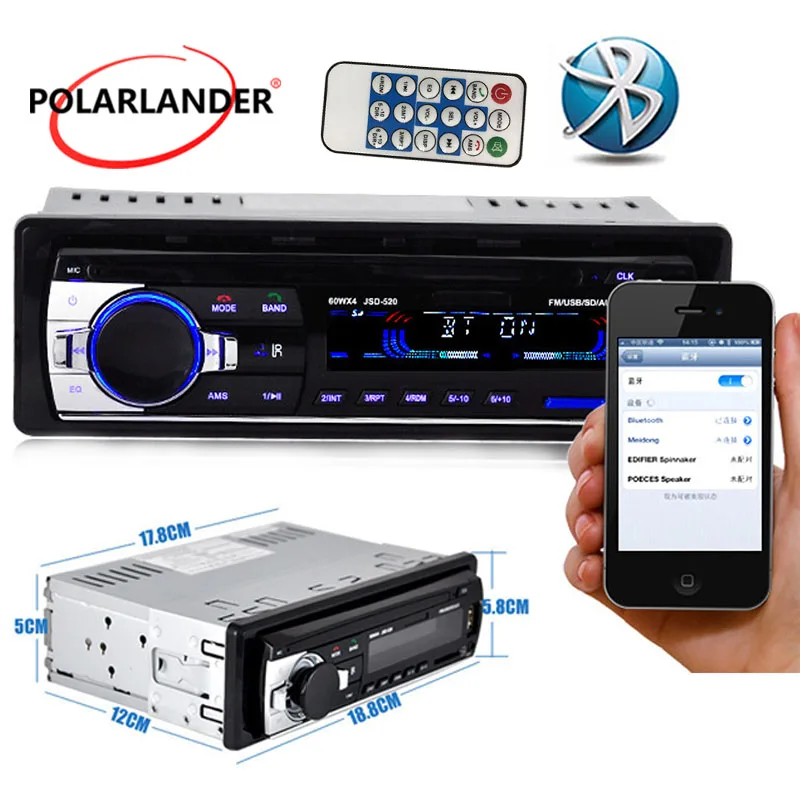 1 din Bluetooth Авторадио Стерео радио FM Aux вход приемник SD USB JSD 520 12V In dash автомобильный MP3