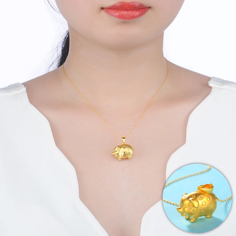 

New 24K Yellow Gold Pendant 999 Gold 3D Cute Pig Pendant 3.8g