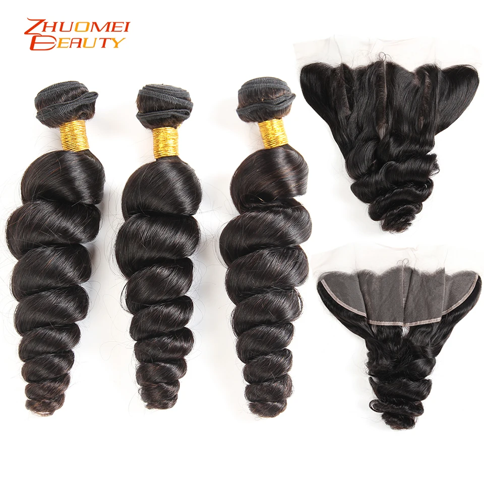 Перуанские свободные волнистые 3 пучка с фронтальной P Remy человеческие волосы