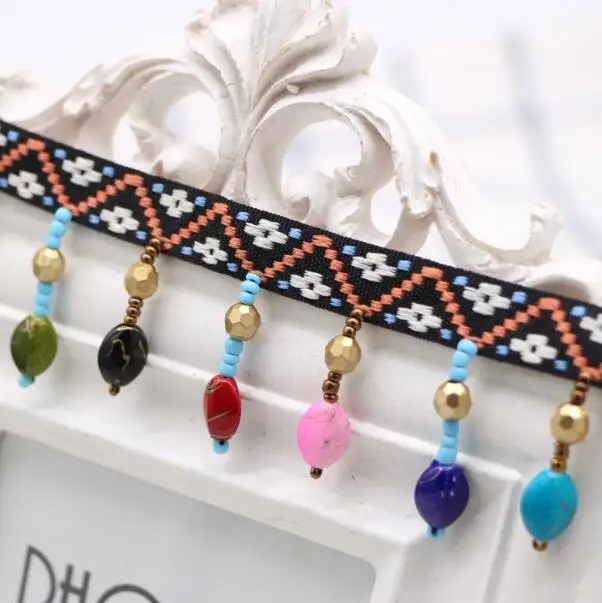 

10Yards Bohemian Ethnic Style Jacquard Ribbon Hanging Beads Beaded Clothing Accessories Lace Trimming Headdress Decor Materials