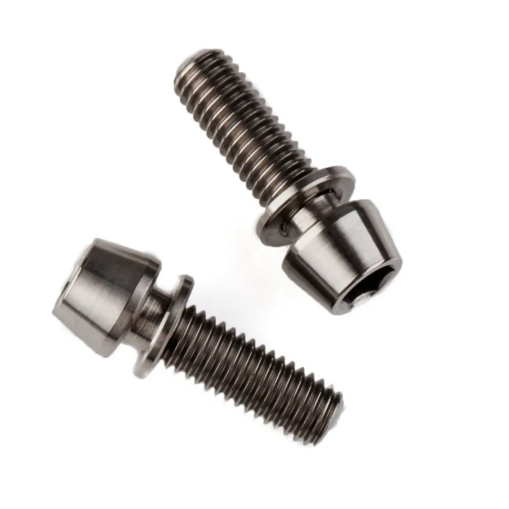 6Pcs Titanium Ti Hex Bike Stem Bolts Taper Head Screw Bicycle Conical with Washers M5x16mm Bolt Accessories |