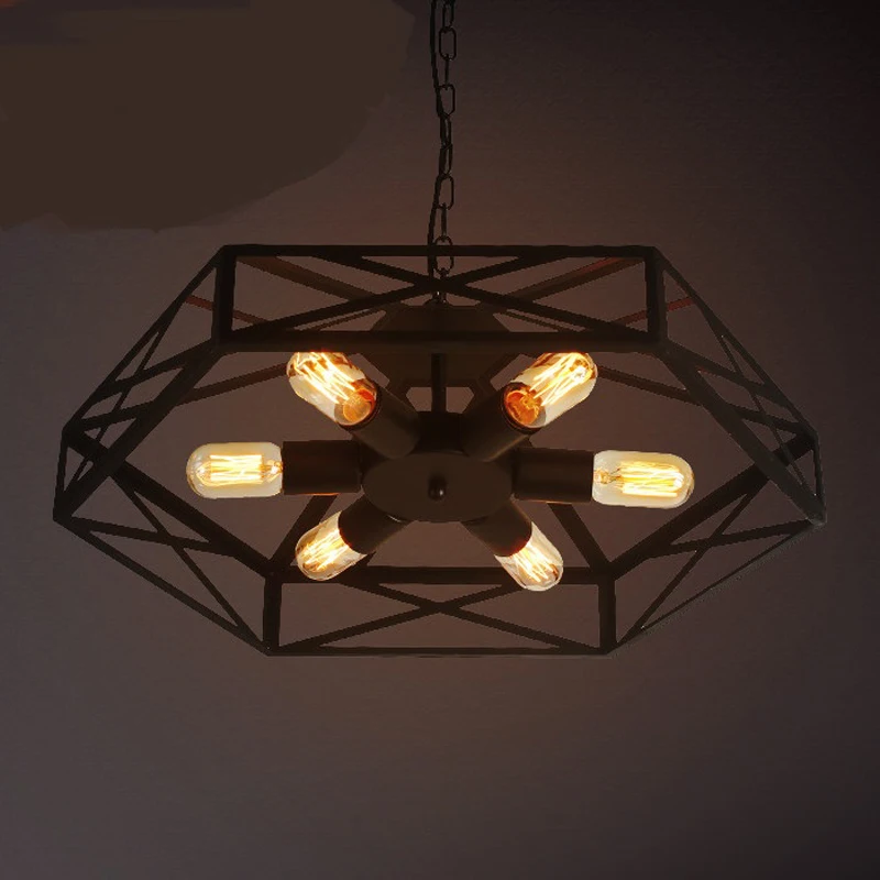 

Retro Bar fan E27 iron pendant lamps Personalized Internet Bar Restaurant pendant light Polygon LU628 ZL104 YM ZA10