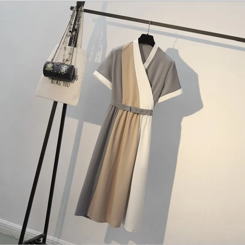Большие 5XL 2018 осенние женские платья модные корейские стильные Лоскутные