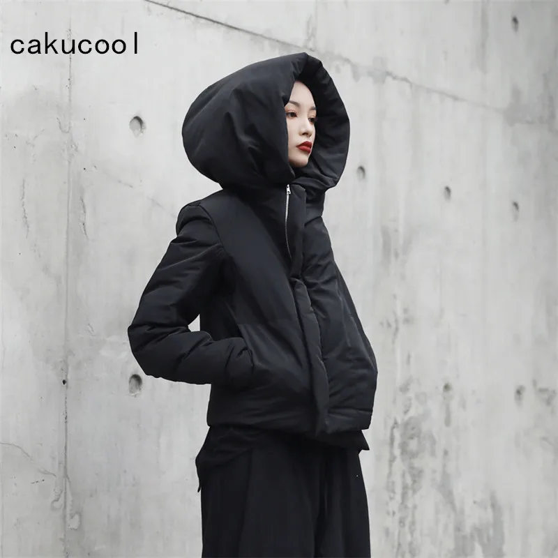 Cakucool новая зимняя куртка женская парка японская большая шапка на молнии черные короткие парки с хлопковой подкладкой тонкое женское пальто Casaco Feminino
