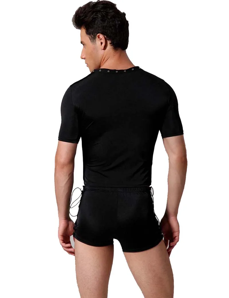 Превосходное Мужское нижнее белье черное боди на шнурках с коротким рукавом