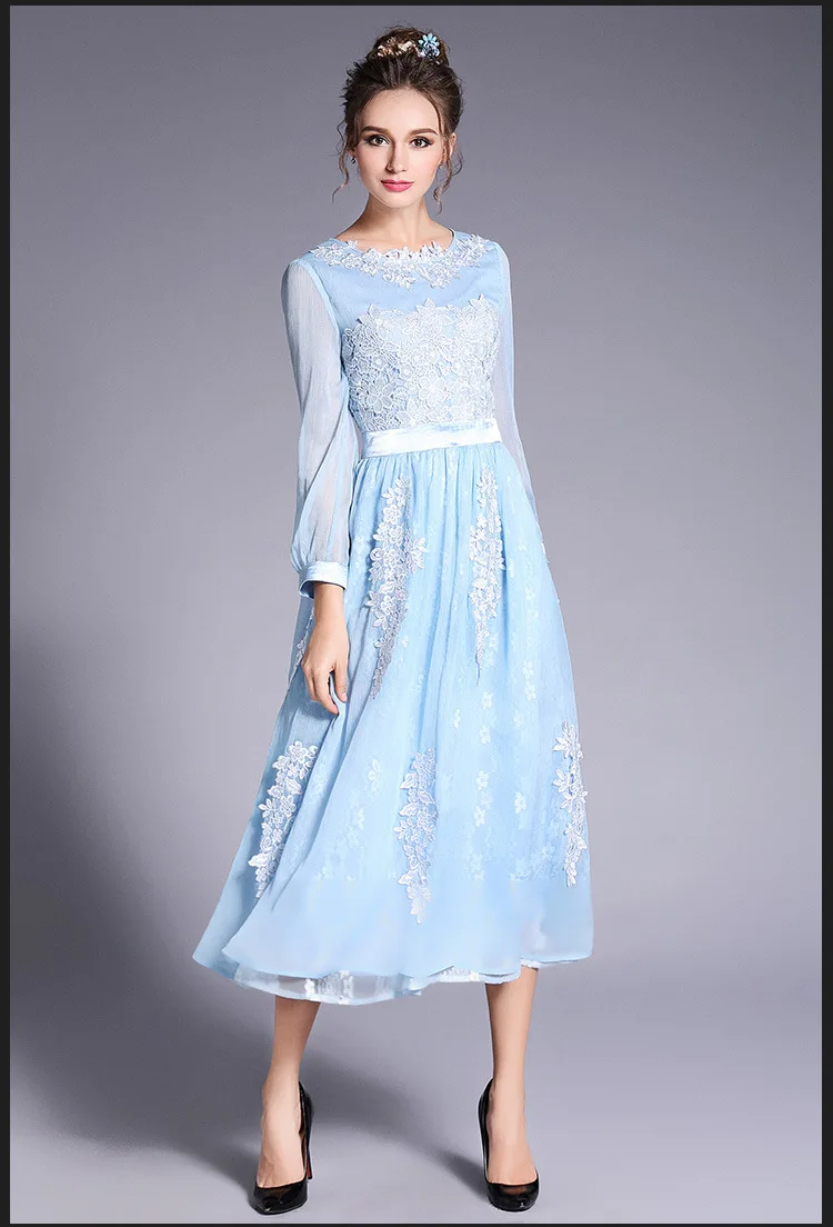 2017 женское кружевное платье с вышивкой милое длинное шифоновое Пышное Платье на