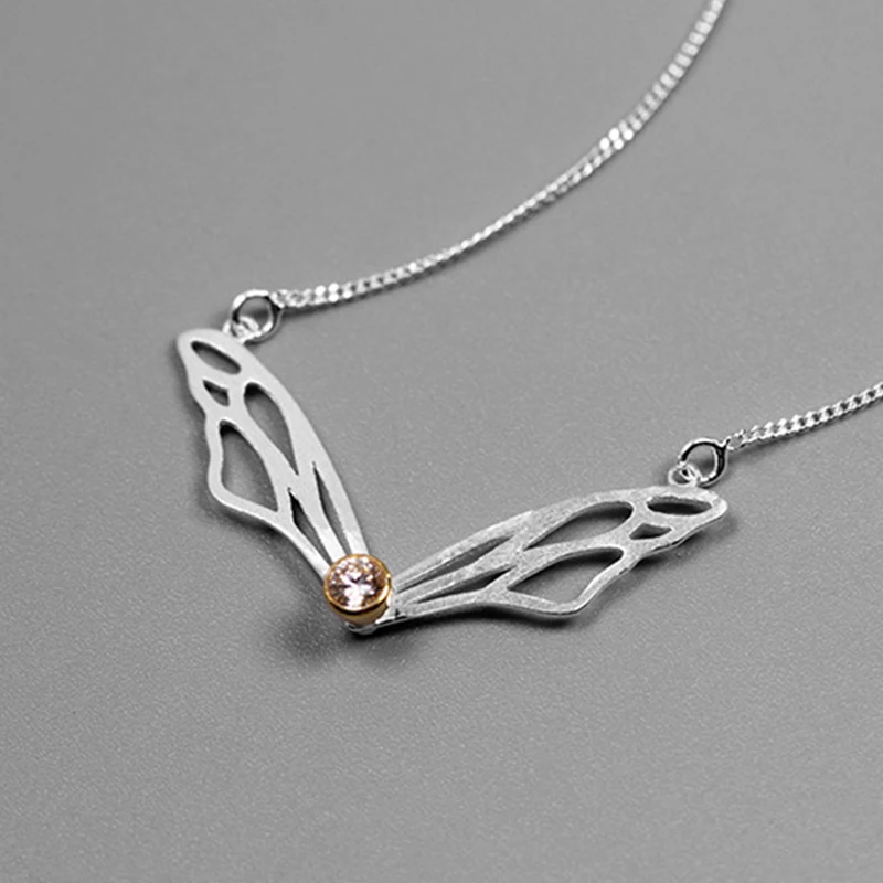 Lotus Fun реальные 925 пробы серебро ручной работы дизайнерские оригинальные Fine Jewelry с крылья бабочки кулон Цепочки и ожерелья для Для женщин - Цвет камня: Silver