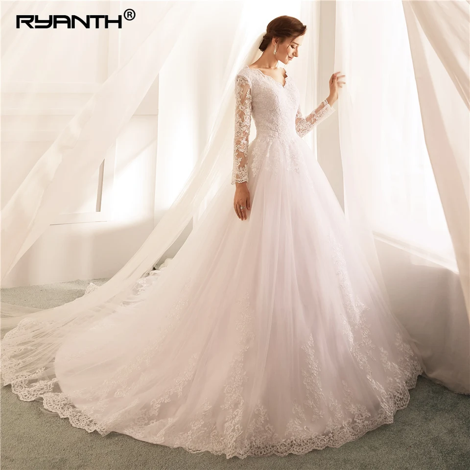 Ryanth Robe De Mariage Новое поступление Vestidos Novia 2018 бальное платье с длинными рукавами