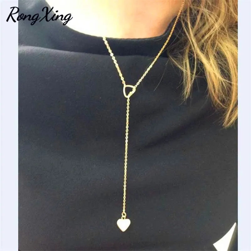 RongXing простая мода желтое золото сердце кулон ожерелья для женщин