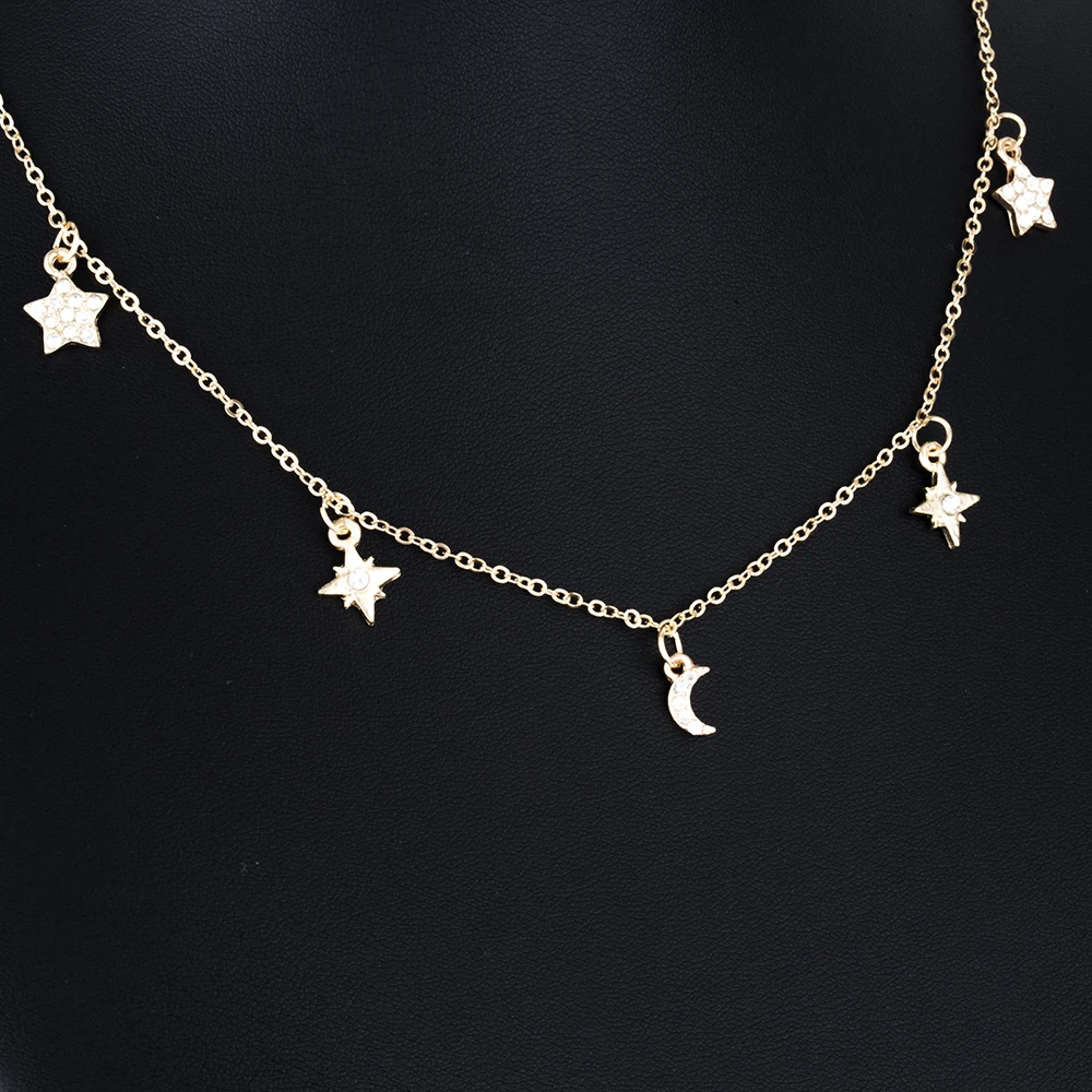 FAMSHIN 2017 новейший модный чокер ожерелье звезда луна кулон цепочка Золотая печень