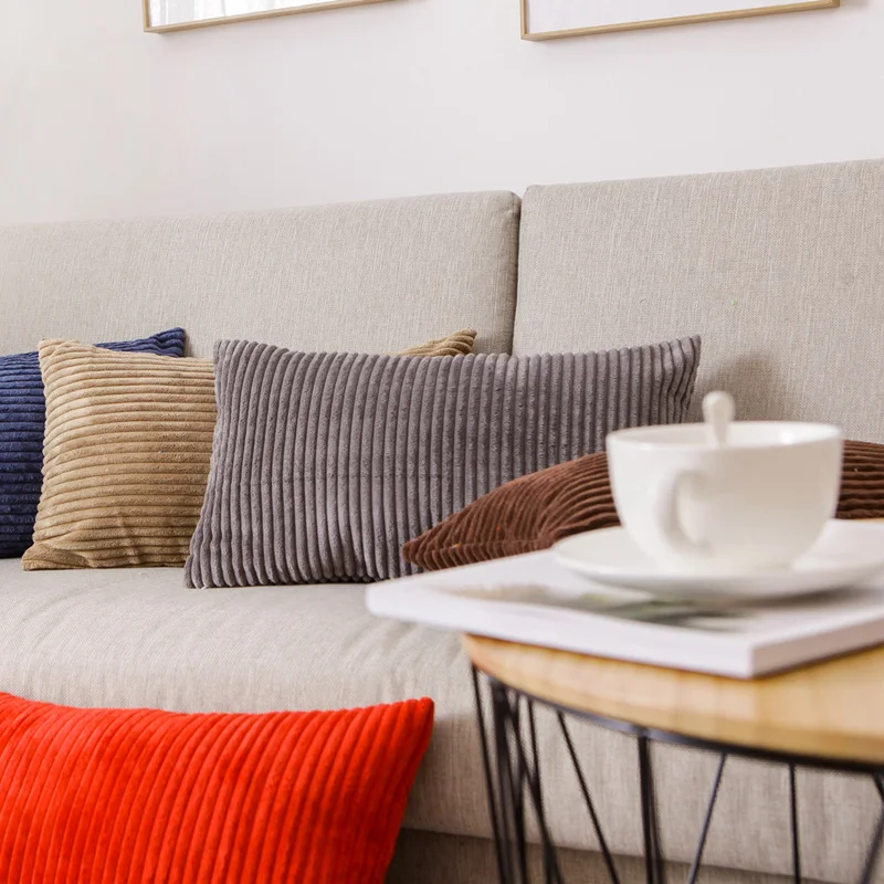 Drop Ship Corduroy Flocking Velvet Cushion Cover Pink Grey Blue Coffee Soft Home Decorative Pillow Cover 30x50cm/40x60cm Lumble