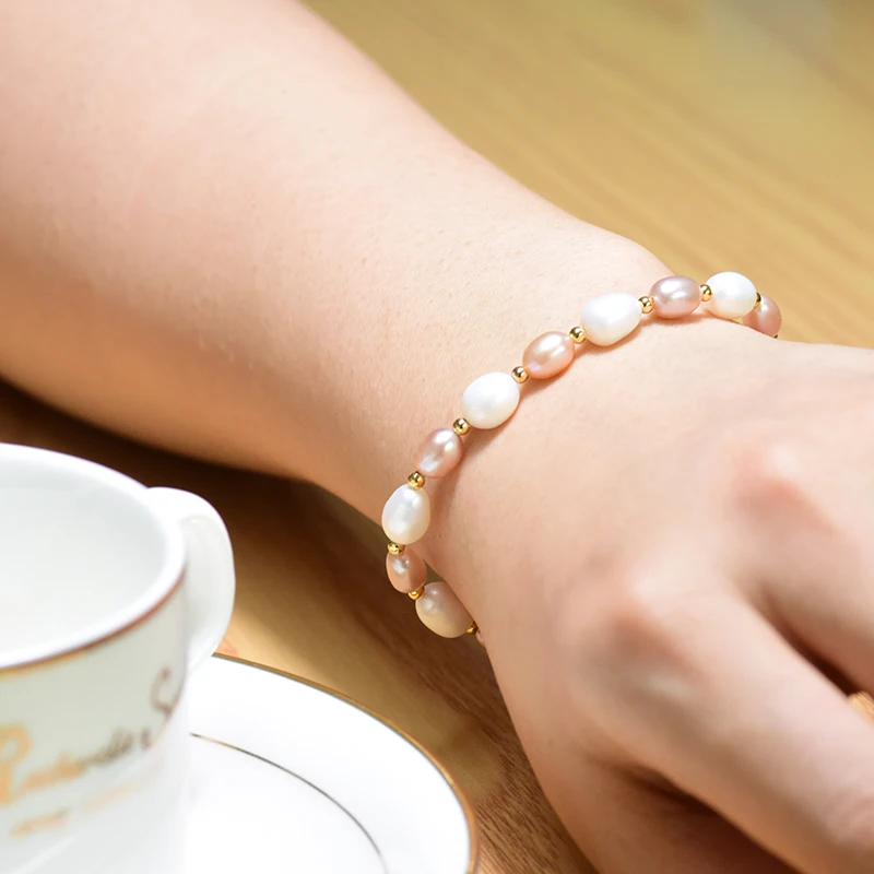 

GLSEEVO Handmade Natural Fresh Water Pink Pearl Adjustable Cufflinks Bracelet For Women Party Jewelry Bransoletki Damskie GB0123