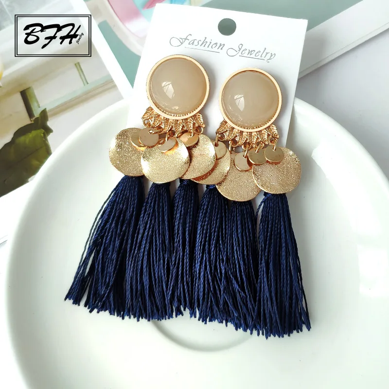 BFH Fashion Ethnic Woman Dangle Drop Earrings Round Resin Tassel for Women Bohemia Summer Jewelry Pendientes oorbellen | Украшения и