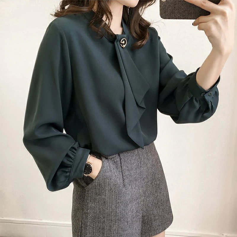 New Spring Summer Blouse Women Long Sleeve Shirts Fashion Leisure Chiffon Shirt Bow Office Ladies Blouses Plus Size Tops NewIn | Женская