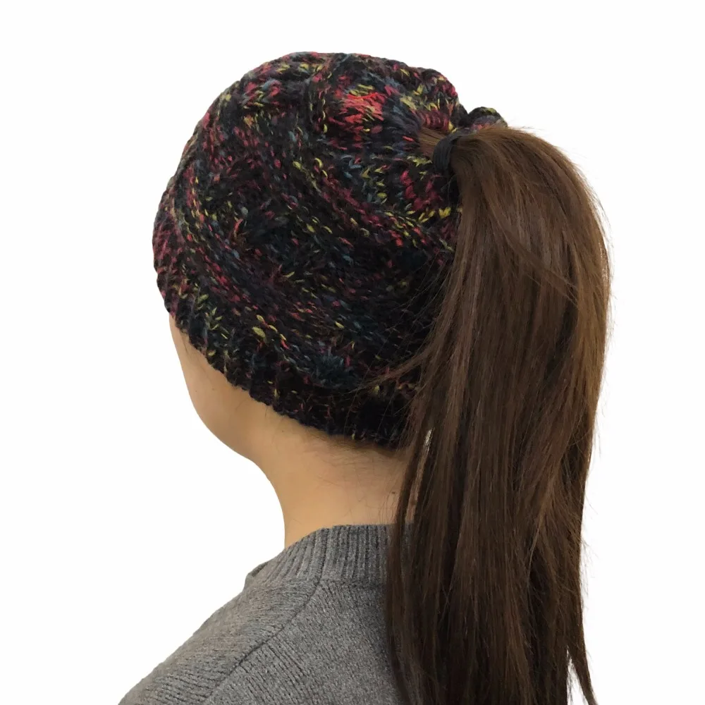 Fashion Ponytail Beanie Women Winter Hats Crochet Knitted Bamboo Ski Cap Skullies Beanies Warm Caps Female Stylish Hat Ladies