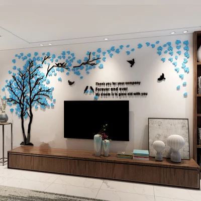 Light Blue LEFT 3D Дерево Наклейка на стену s акриловая Настенная Наклейка домашний декор DIY Украшение дома большие настенные украшения Гостиная Фреска обои - Цвет: Light Blue LEFT