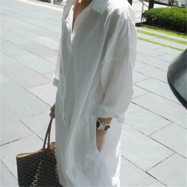 Женская свободная рубашка с большим карманом Повседневная белая блузка средней