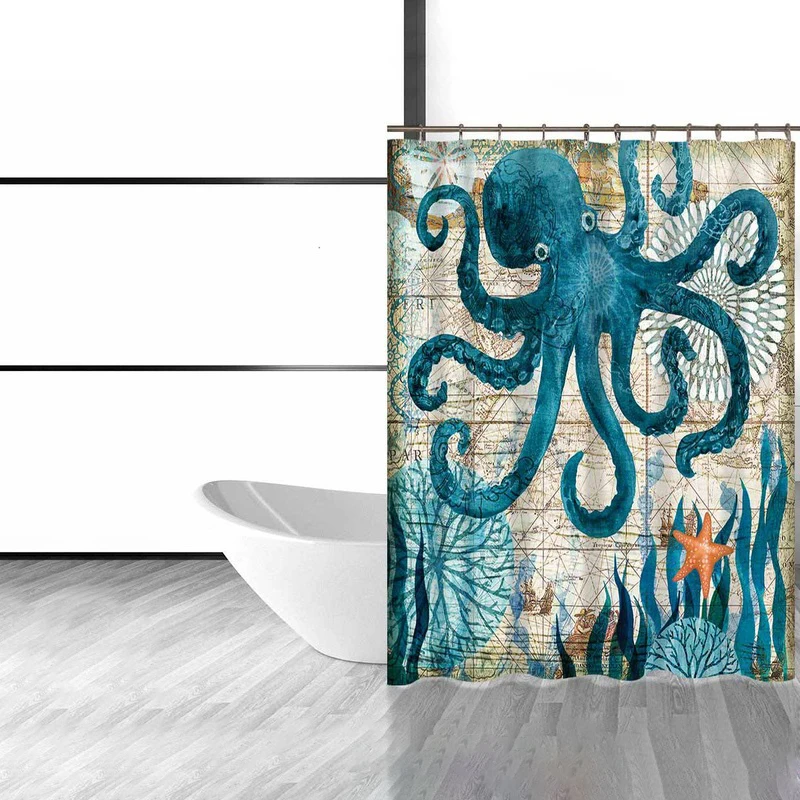 DecorUhome полиэстер водонепроницаемый мультяшный морской Осьминог занавески для