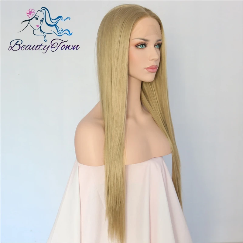 BeautyTown ручной работы Природный Длинные прямые светлые высокое Температура волокна волос Синтетические волосы на кружеве парик жаропрочных Для женщин парики